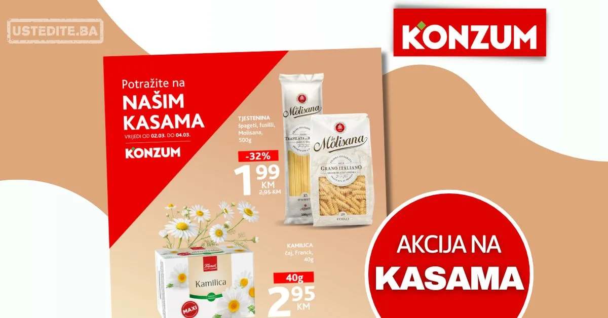 Konzum AKCIJA NA KASAMA 2-4.3.2026.